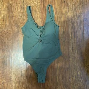 Sage green cross up one piece swimming suite